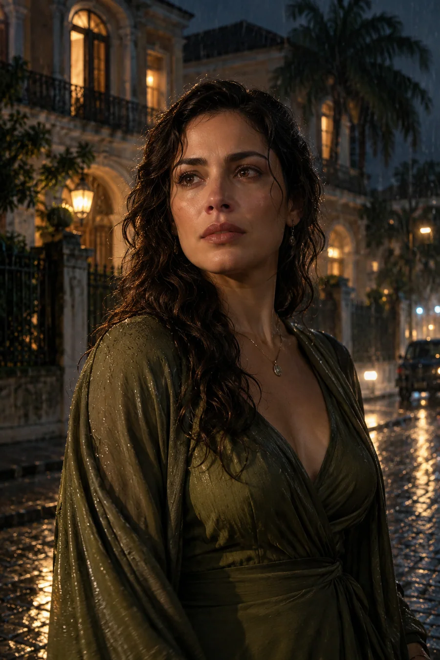 Mulher realista em uma rua colonial